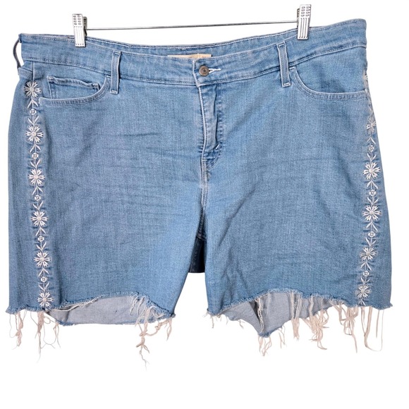 Levi's Pants - Levis Womens Classic Shorts Denim Size 22W Light Wash Floral Embroidered Raw Hem